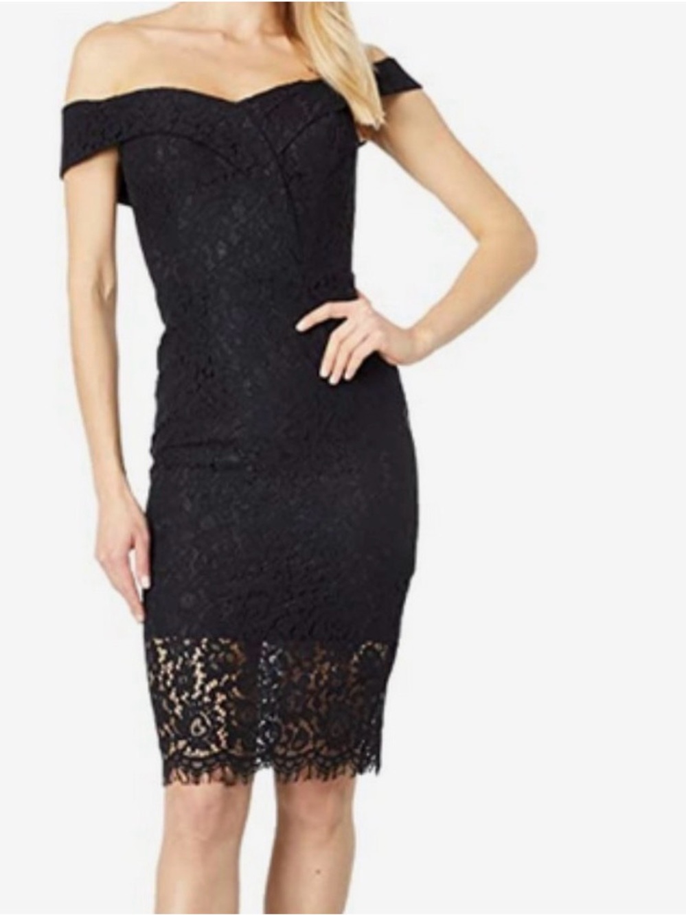 $10gift💕New Bardot Off-Shoulder Black Lace Midi Dress DianaLittle Black Dress